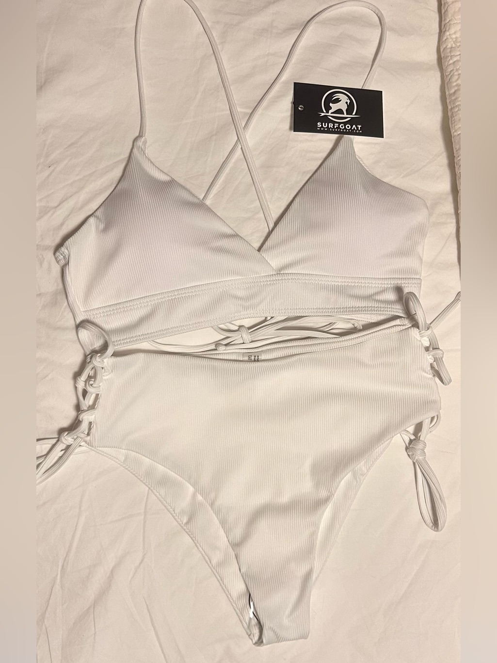 Nwt Ribbed Adjustable White Bikini